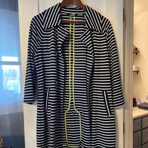 CAbi Maritime Navy and White Striped Trench Coat